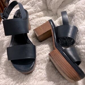 Women's 7 Tory Burch Solana Platform Sandals Navy Blue Leather $325